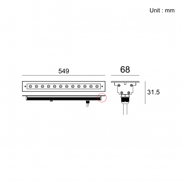 Architectural Outdoor Lighting Kapelux Linear Inground Light 02RLBC1257 for landscape pathways and architectural lighting projects