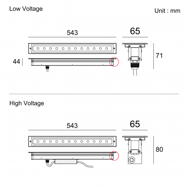 Architectural Outdoor Lighting symmetrical linear inground LED light Kapelux 02RQBB1256P