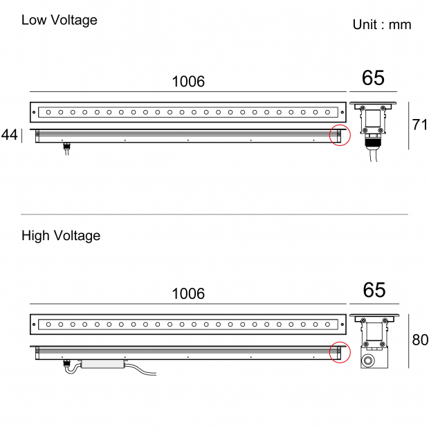 Architectural outdoor lighting symmetrical linear inground LED light Kapelux 02RQBB2456P