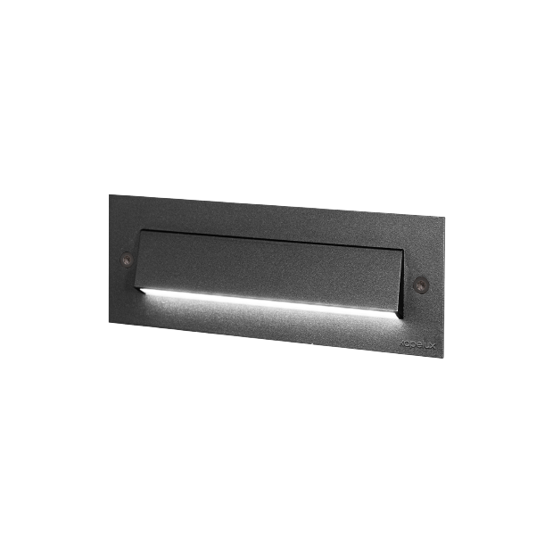 Kapelux 01ERD1234 recessed landscape wall light installed on garden wall Close-up view of Kapelux landscape recessed wall luminaire 01ERD1234 LED array detail of Kapelux 01ERD1234 exterior lighting fixture Kapelux outdoor recessed wall light in landscape design application