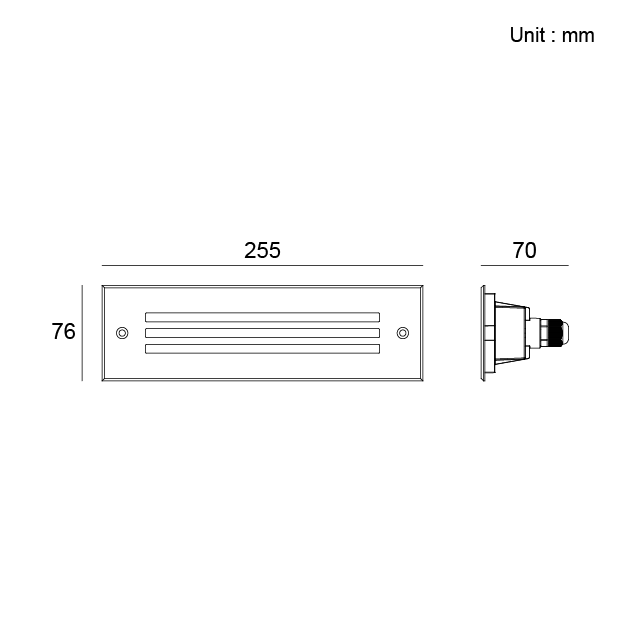 Kapelux 01BCD4232 recessed outdoor wall light installed in landscape wall