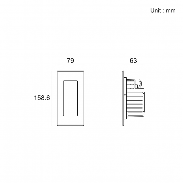 Kapelux SS Thin Recessed Wall Light Model 01EJSD0127 installed on a stainless steel architectural facade