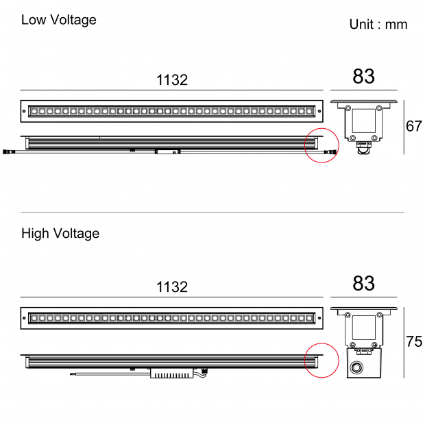 Kapelux 02RKB3657 architectural outdoor lighting linear inground LED light with 316L stainless steel trim