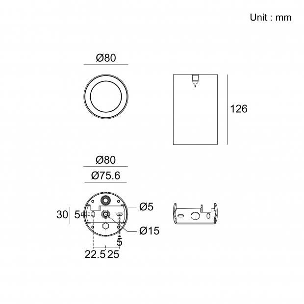 Wall mounting ceiling downlight for architectural outdoor lighting applications