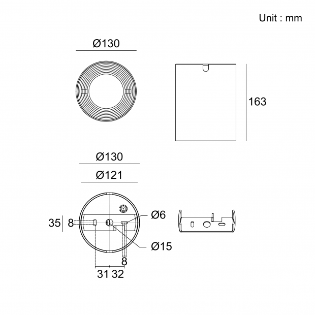 Architectural outdoor wall mounting ceiling downlight for façade and landscape lighting