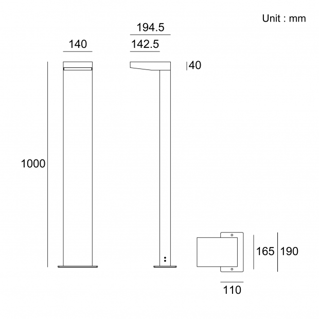 Architectural outdoor bollard light for pathway and landscape illumination