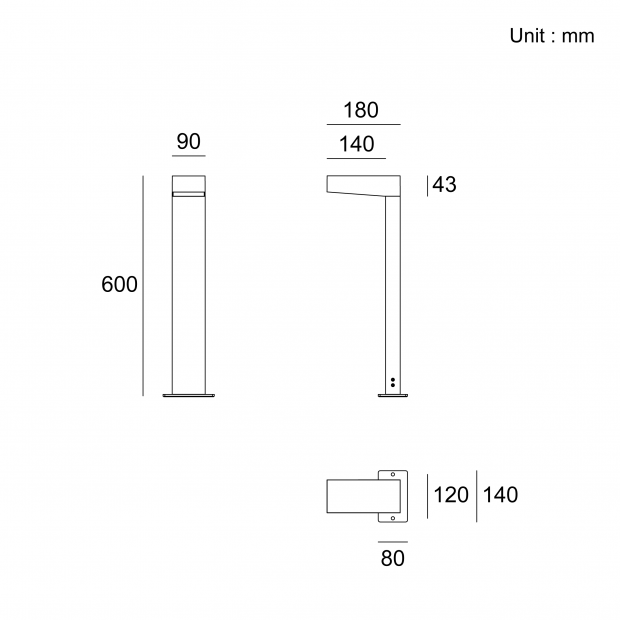 Architectural outdoor bollard light for pathway and landscape lighting IP65